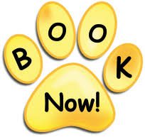 Image of a paw print with the words 'Book Now'